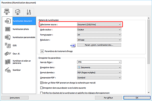 figure : boîte de dialogue Paramètres